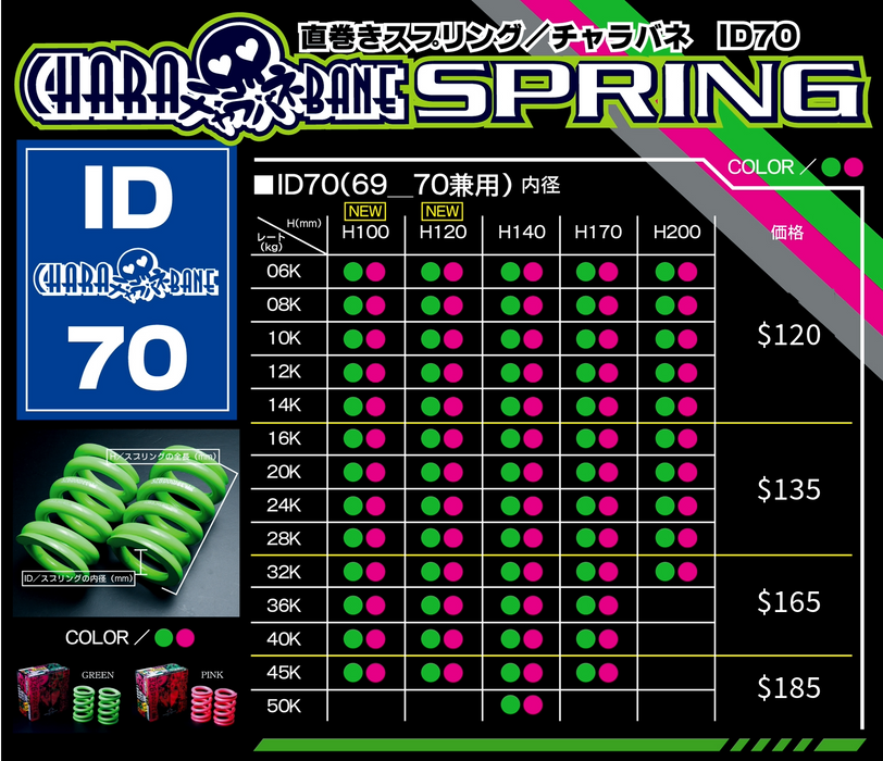 326POWER スプリング id70 H140 32K 326POWER Charabane Springs - ID70 - H140 — 326Power USA